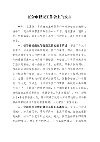 在全市督查工作会上的发言