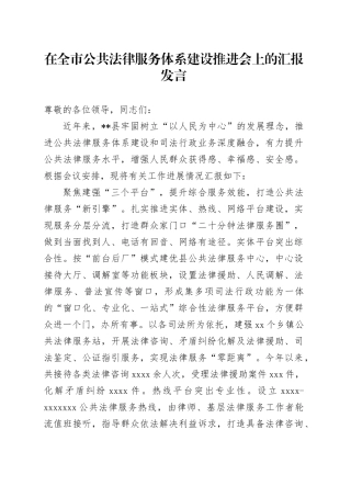 在全市公共法律服务体系建设推进会上的汇报发言