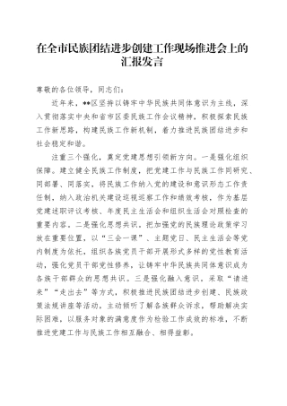 在全市民族团结进步创建工作现场推进会上的汇报发言