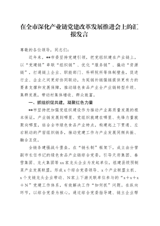 在全市深化产业链党建改革发展推进会上的汇报发言