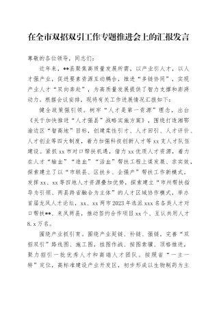在全市双招双引工作专题推进会上的汇报发言