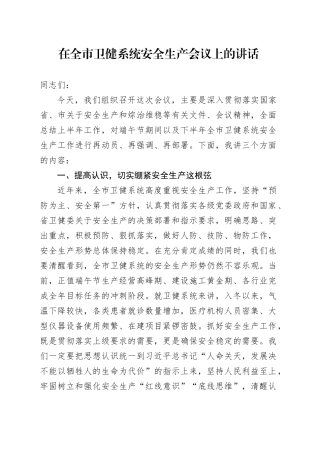 在全市卫健系统安全生产会议上的讲话