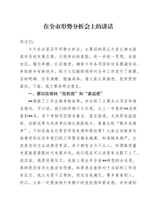 在全市形势分析会上的讲话