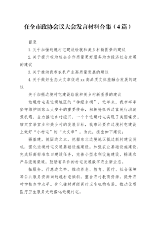在全市政协会议大会发言材料合集（4篇）