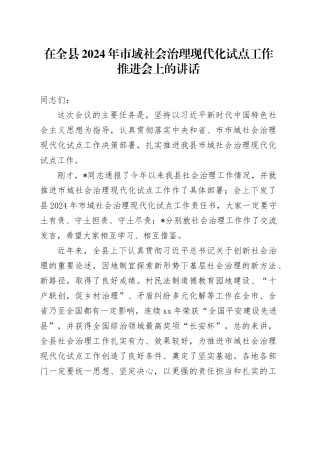 在全县2024年市域社会治理现代化试点工作推进会上的讲话