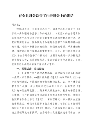 在全县财会监督工作推进会上的讲话