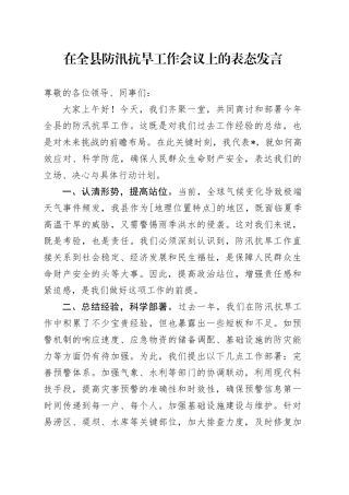 在全县防汛抗旱工作会议上的表态发言