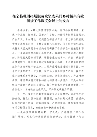 在全县巩固拓展脱贫攻坚成果同乡村振兴有效衔接工作调度会议上的发言