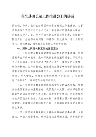 在全县田长制工作推进会上的讲话