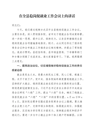 在全县稳岗促就业工作会议上的讲话