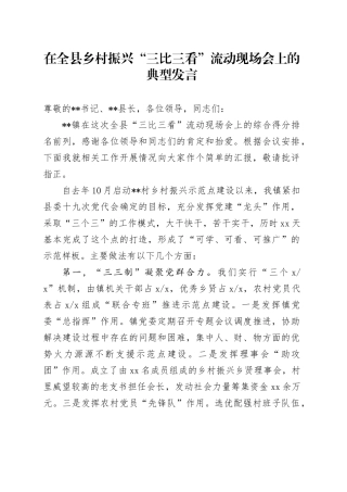 在全县乡村振兴“三比三看”流动现场会上的典型发言