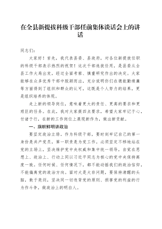 在全县新提拔科级干部任前集体谈话会上的讲话