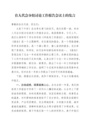 在人代会分组讨论工作报告会议上的发言
