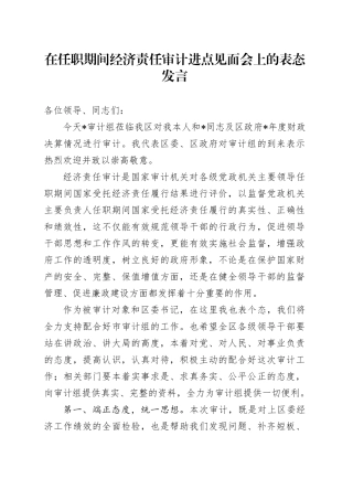 在任职期间经济责任审计进点见面会上的表态发言