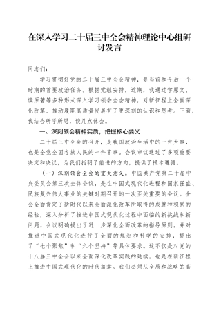 在深入学习二十届三中全会精神理论中心组研讨发言