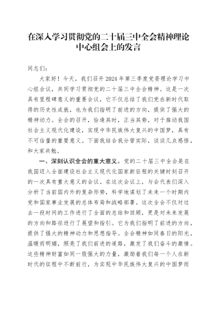 在深入学习贯彻党的二十届三中全会精神理论中心组会上的发言