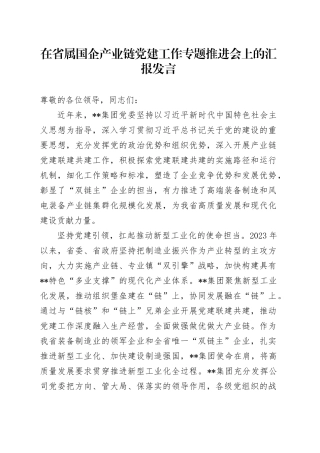 在省属国企产业链党建工作专题推进会上的汇报发言