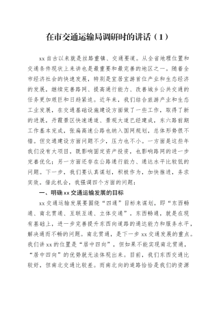 在市交通运输局调研时的讲话（1）