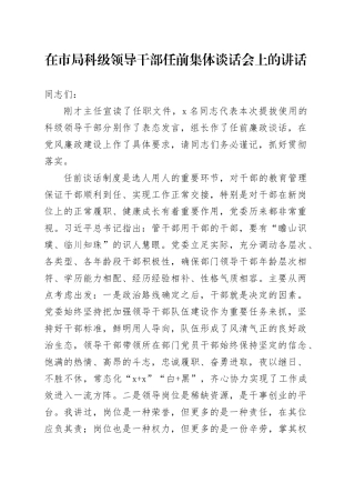 在市局科级领导干部任前集体谈话会上的讲话2600字