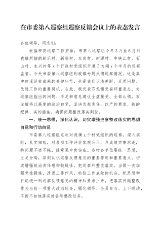 在市委第八巡察组巡察反馈会议上的表态发言（20230803）