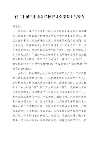 在市委理论学习中心组党的二十届三中全全会精神研讨交流会上的发言2100
