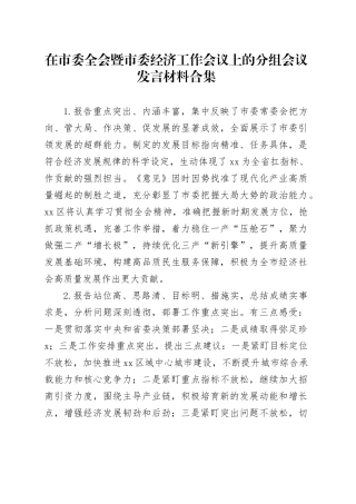 在市委全会暨市委经济工作会议上的分组会议发言材料合集