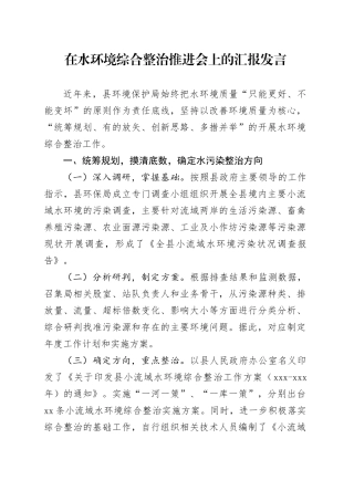 在水环境综合整治推进会上的汇报发言