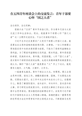 在五四青年座谈会上的交流发言：青年干部要心怀“国之大者”