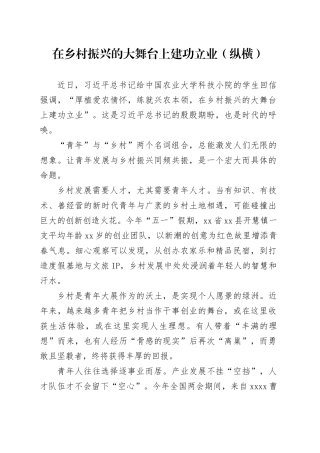 在乡村振兴的大舞台上建功立业（纵横）