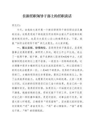 在新任职领导干部上的任职谈话