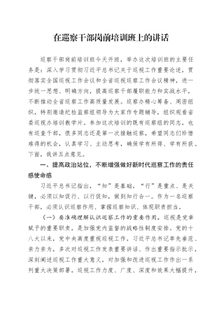 在巡察干部岗前培训班上的讲话