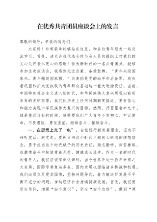在优秀共青团员座谈会上的发言