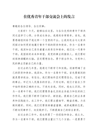 在优秀青年干部交流会上的发言