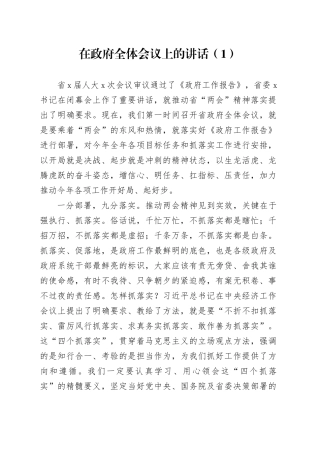 在政府全体会议上的讲话（1）