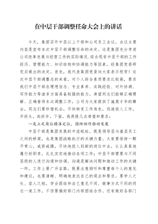 在中层干部调整任命大会上的讲话
