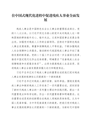在中国式现代化进程中促进残疾人事业全面发展