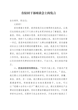 在驻村干部座谈会上的发言