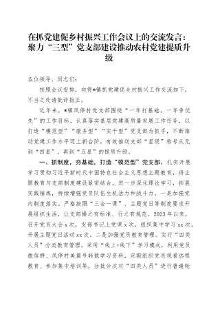 在抓党建促乡村振兴工作会议上的交流发言：聚力“三型”党支部建设推动农村党建提质升级