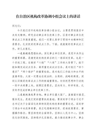 在自治区机构改革协调小组会议上的讲话
