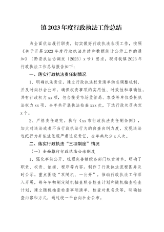 镇2023年度行政执法工作总结（20240126）