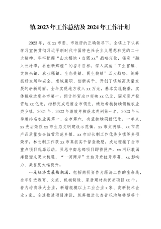 镇2023年工作总结及2024年工作计划（20240119）