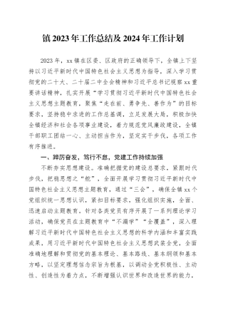 镇2023年工作总结及2024年工作计划（20240125）