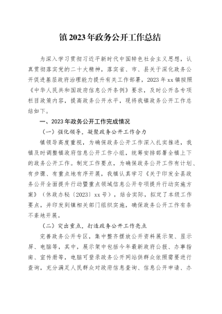 镇2023年政务公开工作总结（20240111）