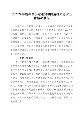镇2024年度抓基层党建引领模范机关建设工作情况报告