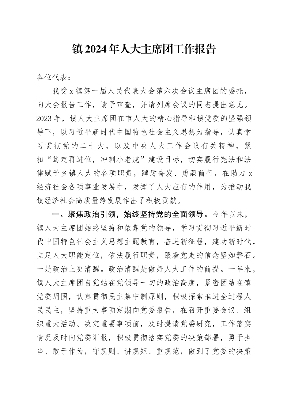 镇2024年人大主席团工作报告_第1页