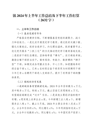 镇2024年上半年工作总结及下半年工作打算（2632字）