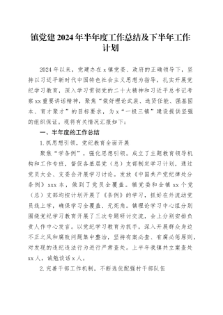 镇党建2024年半年度工作总结及下半年工作计划