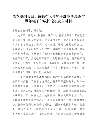 镇党委副书记、镇长在区年轻干部座谈会暨首期年轻干部成长论坛发言材料