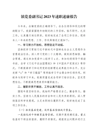 镇党委副书记2023年述职述廉报告