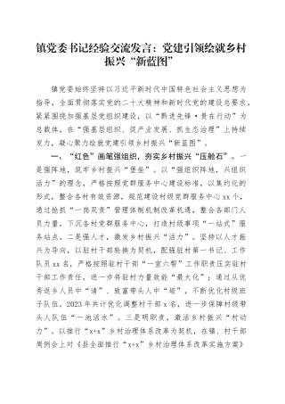 镇党委书记经验交流发言：党建引领绘就乡村振兴“新蓝图”